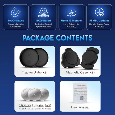 Car Tracker Device No Subscription 2 Pack, Magnetic GPS Tracker for Vehicles No Monthly Fee, Android iOS Dual System Compatible Find My Find Hub, Hidden Bluetooth Locator, AirTag Alternative Android in Saudi Arabia