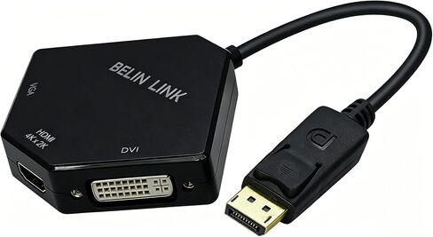 DP to HDMI VGA DVI Adapter Displayport to HDMI 4K Adapter 3 in 1 Display Port to HDMI Converter Male to Female Full HD Video/Audio Support, Latching DisplayPort Connector, Plug-and-Play for Laptops in Kuwait