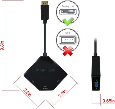 DP to HDMI VGA DVI Adapter Displayport to HDMI 4K Adapter 3 in 1 Display Port to HDMI Converter Male to Female Full HD Video/Audio Support, Latching DisplayPort Connector, Plug-and-Play for Laptops in Kuwait