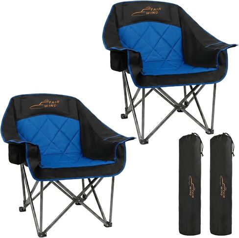 FAIR WIND 2 Pack Oversized Padded Camping Chair Heavy Duty Quad Fold Arm Chair Portable for Outdoor - Support 500LBS, Black in Saudi Arabia