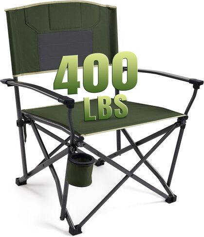 كراسي تخييم كبيرة الحجم من DMH OUTDOORS للبالغين بسعة 400 رطل | كرسي حديقة محمول قابل للطي مع مسند ظهر لتدفق الهواء، إطار فولاذي متين، حامل أكواب، حقيبة حمل للخارج، الرياضة، صيد الأسماك in Kuwait