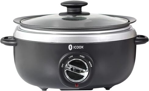 3.5 Quart Slow Cooker with 3 Heat Settings, Non-Stick and Dishwasher Safe, Removable Ceramic Pot Tempered Glass Lid, Cool Touch Handles for Entrees, Soups, Stews, Ivory White in Saudi Arabia