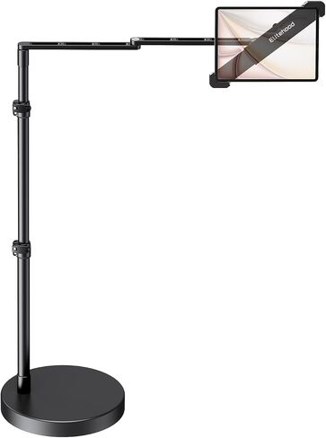 elitehood Adjustable Tablet Floor Stand, Aluminum iPad Stand for Bed | 24in Long Arm, 14lb Heavy Weighted Base iPad Holder for Bed Recliner Sofa, Fits iPad Pro Air 13/12.9 Mini & 4.7-13in Tablets in Kuwait