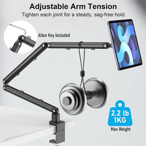 Magnetic iPad Holder for Desk, Adjustable Tablet Stand for Bed with N52 | Strong Magnet, Sturdy Aluminum Tablet Arm Mount Fits 4.7-13.5" iPad Pro/Air/Mini, Kindles, Phones, Kitchen, Work, Video Call in Saudi Arabia