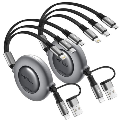 كابل شحن متعدد USB C، شواحن قابلة للسحب لجميع الأجهزة، 2 عبوة 4 أقدام | محول كابل شاحن USBC متعدد 3 في 2 مع منافذ USB A/C إلى Lightning/USB C/Micro USB لهواتف iPhone 17/-X/Samsung/PS/Switch in Kuwait