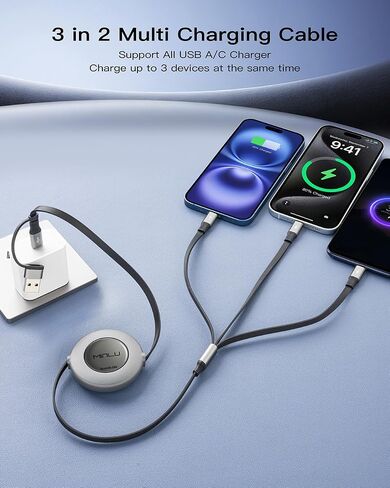 كابل شحن متعدد USB C، شواحن قابلة للسحب لجميع الأجهزة، 2 عبوة 4 أقدام | محول كابل شاحن USBC متعدد 3 في 2 مع منافذ USB A/C إلى Lightning/USB C/Micro USB لهواتف iPhone 17/-X/Samsung/PS/Switch in Kuwait