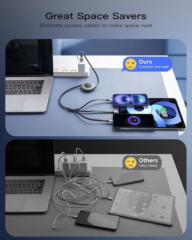 كابل شحن متعدد USB C، شواحن قابلة للسحب لجميع الأجهزة، 2 عبوة 4 أقدام | محول كابل شاحن USBC متعدد 3 في 2 مع منافذ USB A/C إلى Lightning/USB C/Micro USB لهواتف iPhone 17/-X/Samsung/PS/Switch in Kuwait