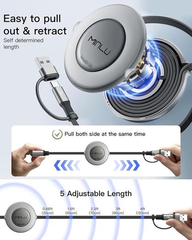 كابل شحن متعدد USB C، شواحن قابلة للسحب لجميع الأجهزة، 2 عبوة 4 أقدام | محول كابل شاحن USBC متعدد 3 في 2 مع منافذ USB A/C إلى Lightning/USB C/Micro USB لهواتف iPhone 17/-X/Samsung/PS/Switch in Kuwait