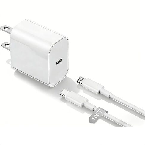iPhone Charger Fast Charging 10ft, Type C Charger Block and Long USB C to Lightning Cable Cord,USBC Wall Plug Power Adapter Cube for Apple iPhone 14 Pro Max/14 Plus/14/13/12 Mini/11/XS Max/XR/iPad Air in Saudi Arabia