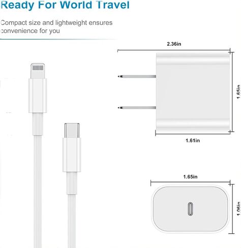 iPhone Charger Fast Charging 10ft, Type C Charger Block and Long USB C to Lightning Cable Cord,USBC Wall Plug Power Adapter Cube for Apple iPhone 14 Pro Max/14 Plus/14/13/12 Mini/11/XS Max/XR/iPad Air in Saudi Arabia