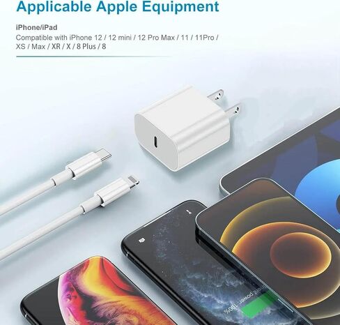 iPhone Charger Fast Charging 10ft, Type C Charger Block and Long USB C to Lightning Cable Cord,USBC Wall Plug Power Adapter Cube for Apple iPhone 14 Pro Max/14 Plus/14/13/12 Mini/11/XS Max/XR/iPad Air in Saudi Arabia