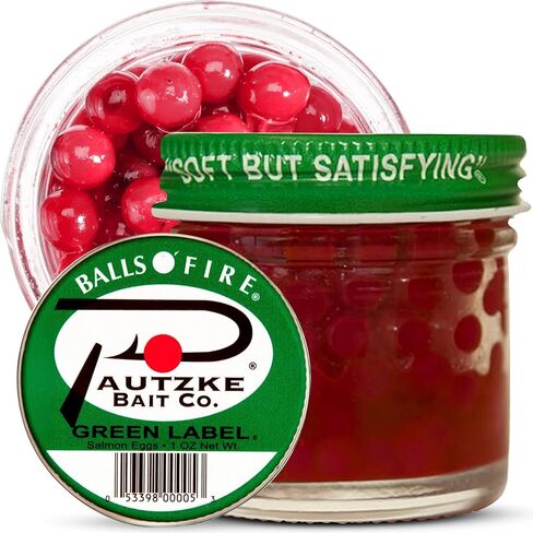 Pautzke Balls O' Fire Salmon Eggs Fishing Bait - Famous & Effective Trout Bait - Leading Power Bait Fishing Trout with Satisfying Salmon Fish Eggs (Green Label, 1 oz) in Saudi Arabia