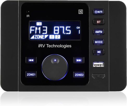 iRV37 Wireless RV Radio Car Stereo with Bluetooth, Supports HDMI in&Out, ARC, APP, Digital Stereo Sound, A&FM,Clock,NFC,USB 5V Charging,2 Zones Wall Mount Car Audio Receiver in Saudi Arabia