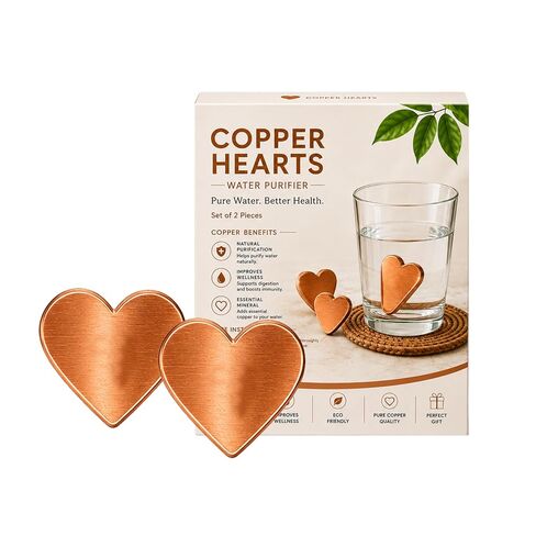 Homestia Pure Copper Heart Water Energizer | Set of 2 Heart for Drinking Watercharger | Ayurvedic CopperHeart Drinking Water Purification & Infusion | Reusable for Glass, Bottle & Jug in Saudi Arabia