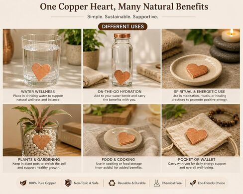 Homestia Pure Copper Heart Water Energizer | Set of 2 Heart for Drinking Watercharger | Ayurvedic CopperHeart Drinking Water Purification & Infusion | Reusable for Glass, Bottle & Jug in Saudi Arabia