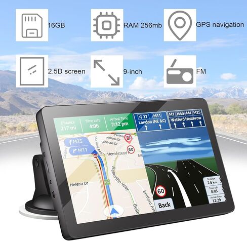 GPS Navigation for Car, 2026 Map 9 inch Touch Screen Car GPS 256-16GB, Voice Turn Direction Guidance, Support Speed and Red Light Warning, Pre-Installed North America Lifetime map Free Update in Kuwait