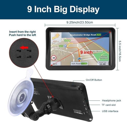 GPS Navigator for Car Truck RV,9'' Navigation with 2026 US/CA/MX Maps | Custom Vehicle Routing, Speed & Red Light Camera Alerts, HD Touchscreen, Lane Guidance and 2D&3D Maps (Free Lifetime Updates) in Saudi Arabia