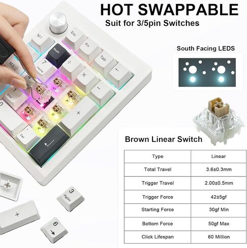 GMK26 لوحة أرقام ميكانيكية، عبر لوحة مفاتيح ماكرو BT5.0/2.4 جيجا هرتز/النوع C لوحة أرقام لاسلكية RGB HotSwap لوحات مفاتيح رقمية مع مقبض، PBT Keycaps Gasket لوحة مفاتيح أرقام قابلة لإعادة الشحن للكمبيوتر المحمول المكتبي (أسود) in Kuwait