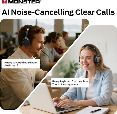 Monster VoiceLink 200 Wireless Headset with Mic for Work, Bluetooth V5.4 Headphones with AI Noise Cancelling Mic & USB Dongle, 60H Playtime & Mic Mute for Computer/Laptop/PC/iPhone/Android | BT5.4,USB Dongle,Fast Recharge & 60H Playtime,AI Noise‑Cancellin in Saudi Arabia