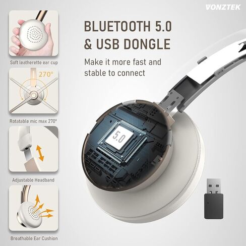 Wireless Headset, Bluetooth Headphones with Microphone Noise Canceling & Mute, 5.0 Trucker Bluetooth Headset with Mic/USB Dongle for Cell Phone Computer Work Office Teams Meeting Call Center in Saudi Arabia