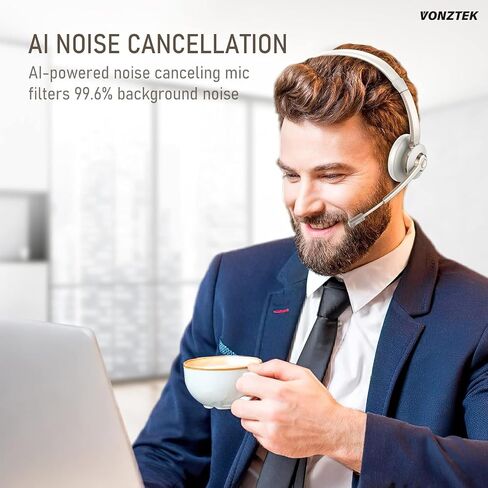 Wireless Headset, Bluetooth Headphones with Microphone Noise Canceling & Mute, 5.0 Trucker Bluetooth Headset with Mic/USB Dongle for Cell Phone Computer Work Office Teams Meeting Call Center in Saudi Arabia