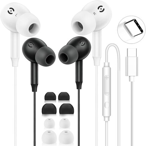 USB C Headphones for iPhone 17/16/15 Pro Max USB C Wired Earbuds with Mic | 2 Pack Type C Earphones Volume Control & Noise Cancelling In-Ear Earbuds Wired for Samsung Galaxy S25/S24 iPad Pro MacBook in Saudi Arabia