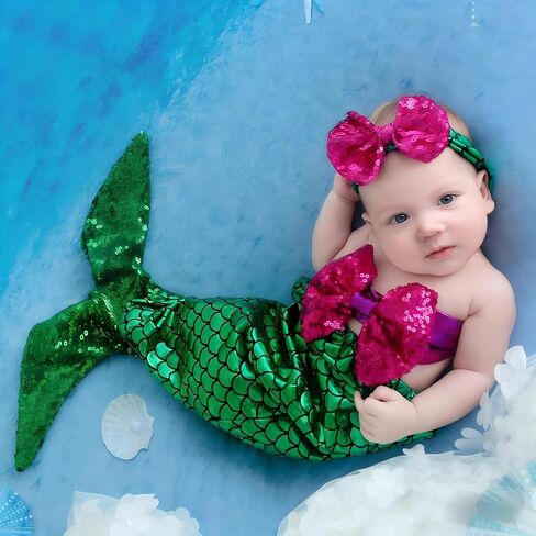 Holibeat Newborn Girl Photography Props Mermaid Baby Photoshoot Outfits Mermaid Tail Photo Props (green-purple) in Saudi Arabia