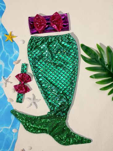Holibeat Newborn Girl Photography Props Mermaid Baby Photoshoot Outfits Mermaid Tail Photo Props (green-purple) in Saudi Arabia