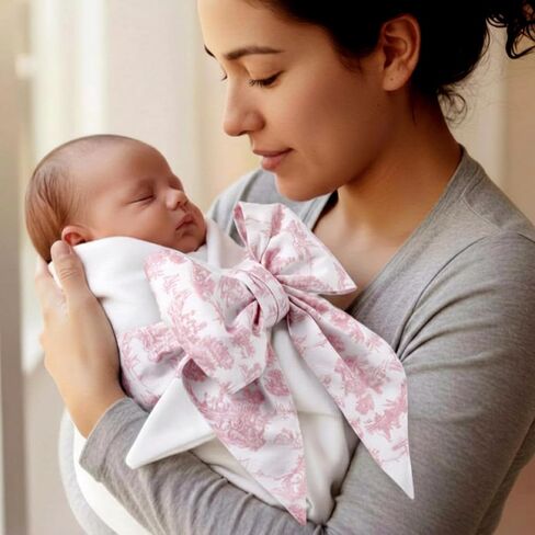 Pink Newborn Swaddle Bowknot Toile De Jouy Sash Soft Cotton Decorative Bowknot Strap for Baby Swaddles Adorable Maternity Photography Photo Prop Sash, 70 x 5.5 Inch in Kuwait