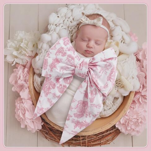 Pink Newborn Swaddle Bowknot Toile De Jouy Sash Soft Cotton Decorative Bowknot Strap for Baby Swaddles Adorable Maternity Photography Photo Prop Sash, 70 x 5.5 Inch in Kuwait