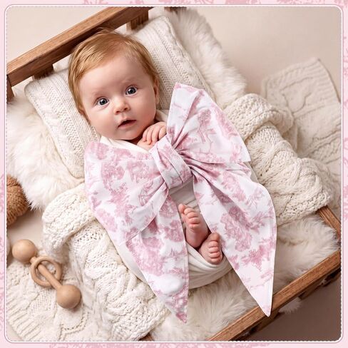 Pink Newborn Swaddle Bowknot Toile De Jouy Sash Soft Cotton Decorative Bowknot Strap for Baby Swaddles Adorable Maternity Photography Photo Prop Sash, 70 x 5.5 Inch in Kuwait