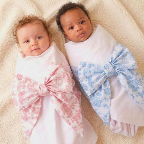 Pink Newborn Swaddle Bowknot Toile De Jouy Sash Soft Cotton Decorative Bowknot Strap for Baby Swaddles Adorable Maternity Photography Photo Prop Sash, 70 x 5.5 Inch in Kuwait