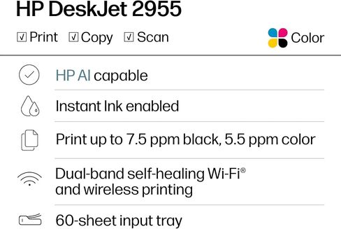 HP DeskJet 2955 Wireless All-in-One Color Inkjet Printer, Scanner, Copier, Best-for-Home, 3 Month Trial of Instant Ink Included, AI-Capable (A24HJA) in Kuwait