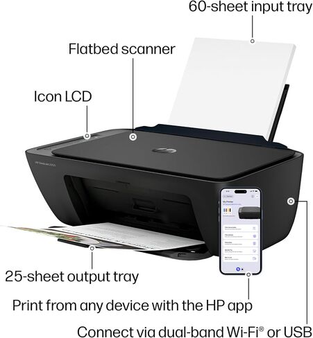 HP DeskJet 2955 Wireless All-in-One Color Inkjet Printer, Scanner, Copier, Best-for-Home, 3 Month Trial of Instant Ink Included, AI-Capable (A24HJA) in Kuwait