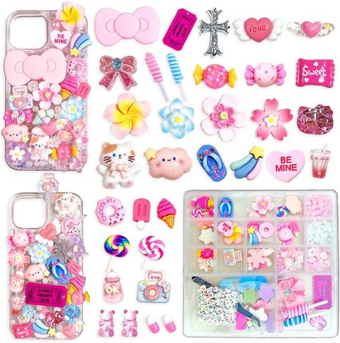 Junk Case Charms DIY Kit with Cross, Letters, Bows, Stars, Butterfly, For DIY Clear Phone Charm Y2K Junk Phone Case Charms Kit, Cute Decorative For Customizing Craft Accessories in Kuwait
