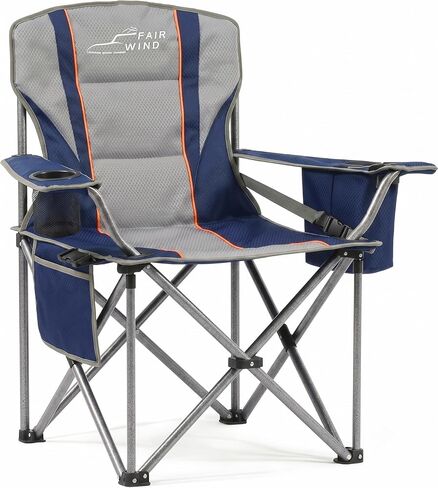 FAIR WIND 2-Pack Padded Oversized Camping Chair Heavy Duty Lawn Chair Set | Support 500 LBS, Adjustable Lumbar Support, 4-Can Cooler Bag & Large Cup Holder, Tear-Proof Wide Bag for Camp Outdoor Sports in Kuwait