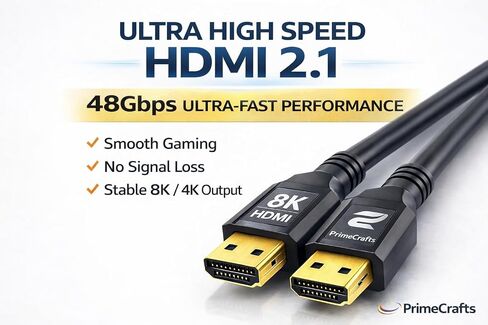 8K HDMI 2.1 Cable - Ultra High Speed 48Gbps - 4k 120Hz - eARC (6.6 FT / 2M) in Saudi Arabia