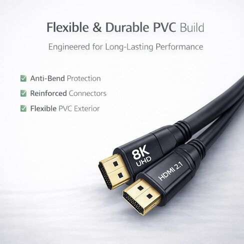 8K HDMI 2.1 Cable - Ultra High Speed 48Gbps - 4k 120Hz - eARC (6.6 FT / 2M) in Saudi Arabia