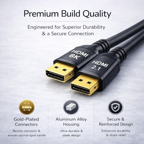 8K HDMI 2.1 Cable - Ultra High Speed 48Gbps - 4k 120Hz - eARC (6.6 FT / 2M) in Saudi Arabia