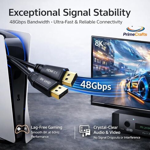 8K HDMI 2.1 Cable - Ultra High Speed 48Gbps - 4k 120Hz - eARC (6.6 FT / 2M) in Saudi Arabia