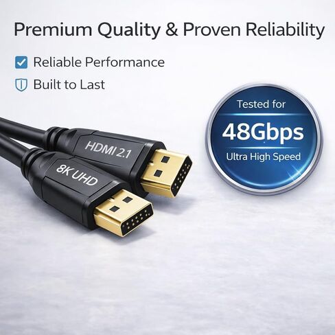 8K HDMI 2.1 Cable - Ultra High Speed 48Gbps - 4k 120Hz - eARC (6.6 FT / 2M) in Saudi Arabia
