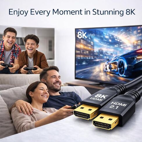 8K HDMI 2.1 Cable - Ultra High Speed 48Gbps - 4k 120Hz - eARC (6.6 FT / 2M) in Saudi Arabia
