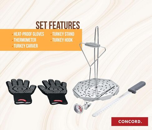 CONCORD 6 Piece Stainless Steel Turkey Fryer Kit. Frying Accessories Includes: Rack, Lifter, Thermometer, Gloves, and Turkey Slicer Knife in Saudi Arabia