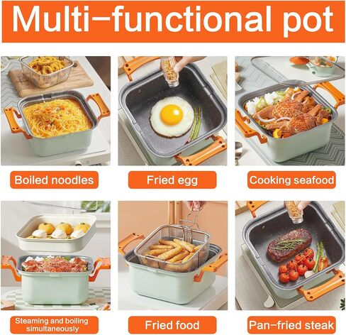 Deep Fryer & Steamer Pot - Nonstick Maifan Stone Coating, Fry, Steam, Sauté & Braise, Easy-Clean, 4.5L/152oz Capacity with Glass Lid, Metal Steamer Rack, and Stainless Steel Fry Basket in Saudi Arabia