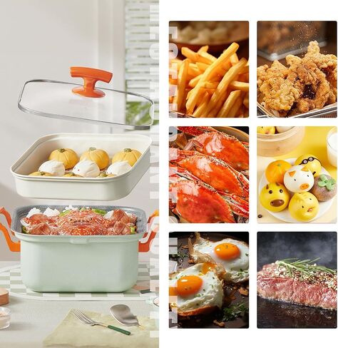Deep Fryer & Steamer Pot - Nonstick Maifan Stone Coating, Fry, Steam, Sauté & Braise, Easy-Clean, 4.5L/152oz Capacity with Glass Lid, Metal Steamer Rack, and Stainless Steel Fry Basket in Saudi Arabia