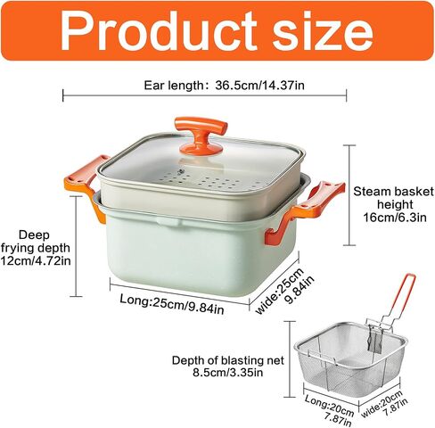Deep Fryer & Steamer Pot - Nonstick Maifan Stone Coating, Fry, Steam, Sauté & Braise, Easy-Clean, 4.5L/152oz Capacity with Glass Lid, Metal Steamer Rack, and Stainless Steel Fry Basket in Saudi Arabia