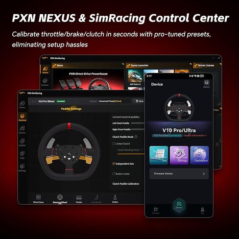 عجلة سباق PXN V10 Pro ذات محرك مباشر، ردود فعل قوة 3.2 نيوتن متر | محرك مؤازر، 3 دواسات ذات تأثير هول، 4 مبدلات مجداف، للكمبيوتر الشخصي، وXbox One، وXbox Series X/S، وPS4 in Kuwait