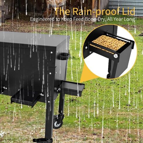 200 LBS Gravity Deer Feeder, Galvanized Steel Deer Feeder, 8 Feeding Ports Wildlife Feeder with Lockable All-Terrain Wheels & Rainproof Cover, Weather Automatic Corn Feeder for Farm, Backyard Outdoor in Kuwait