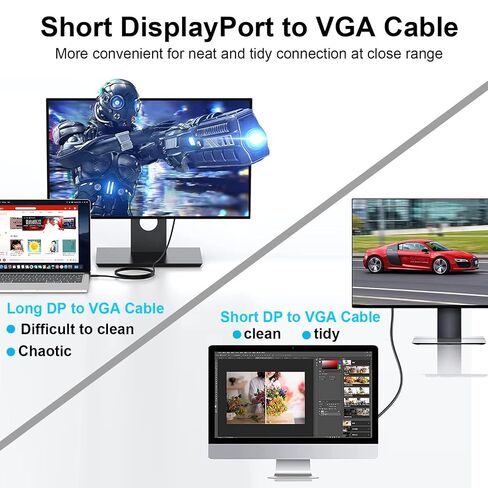 Short DisplayPort to VGA Cable 1.5 Feet, Computer DP Display Port to VGA Monitor/Projector Adapter Cord Male to Male HD Video 1080P for Computer, Monitor, TV, Projector | Compatible with Computer, Monitor, TV, Projector and other VGA & DP enabled devices in Saudi Arabia