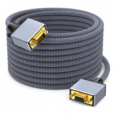 20FT VGA Extension Cable, Male to Female, 1080P, Braided | Braided 20FT VGA extender with reinforced ends and screw-lock 15-pin connectors for stable 1080P office and projector setups in Saudi Arabia
